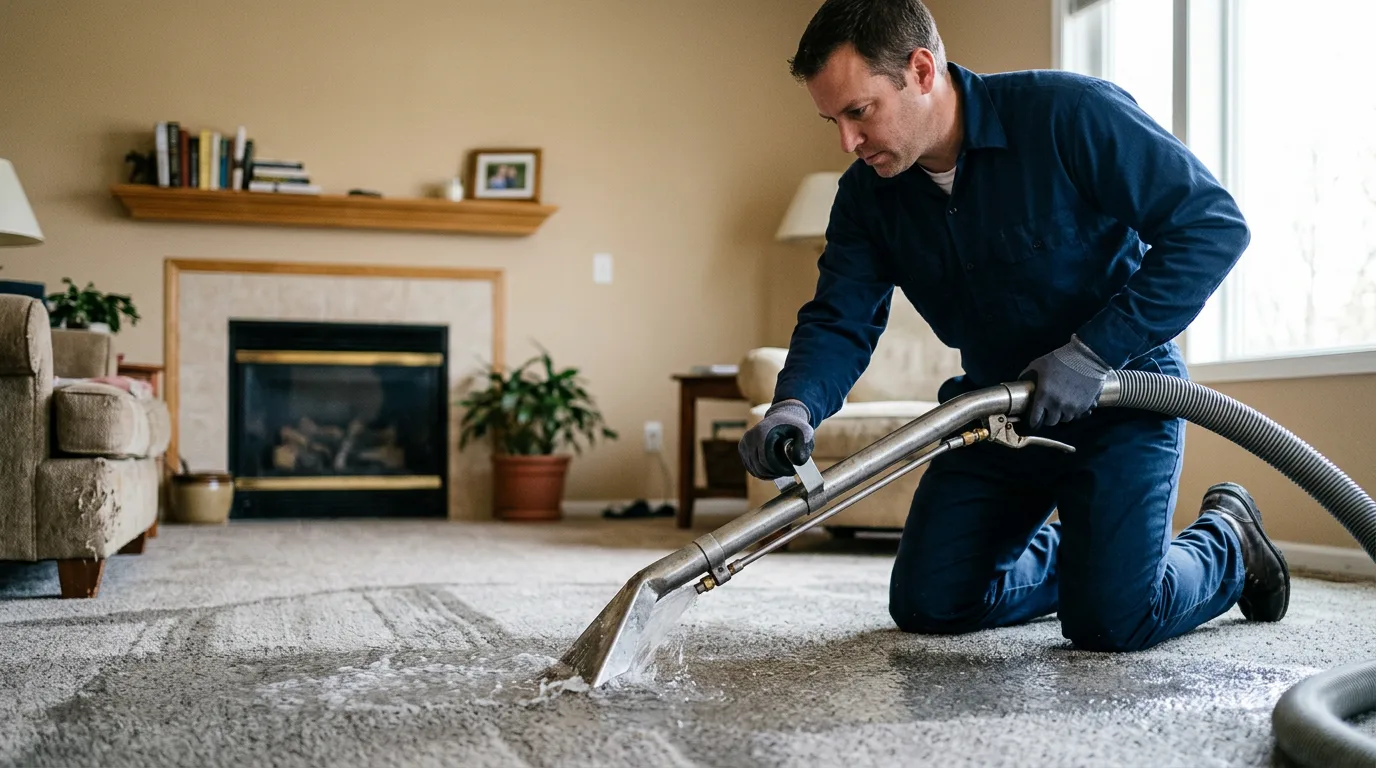 Water damage restoration technician working near Hillsdale, OK